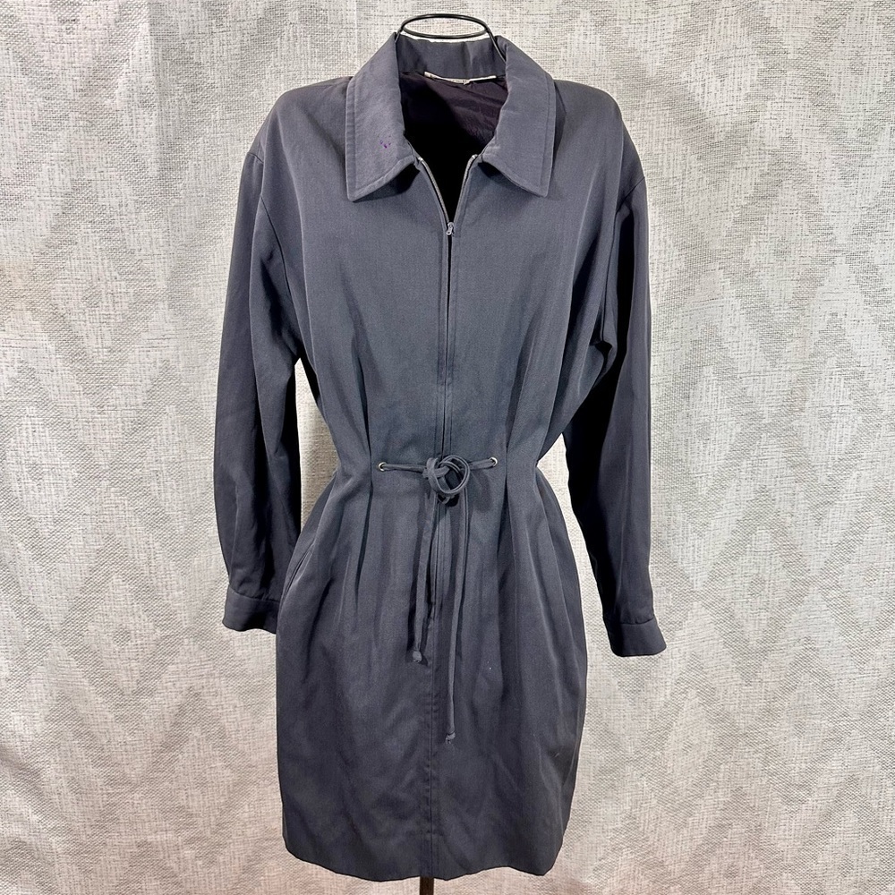 Vintage Anne Klein II Wool grey zip up collared long sleeve mini dress size 10